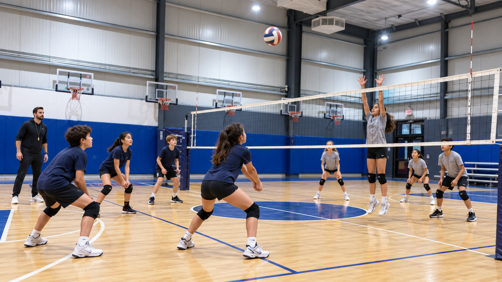 Kids playing volleyball inside The House of Sports gym